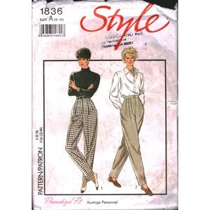 Style 1836 Sewing Pattern Womens Trousers Pants Pleated Tapered Sz 6-18 Vintage